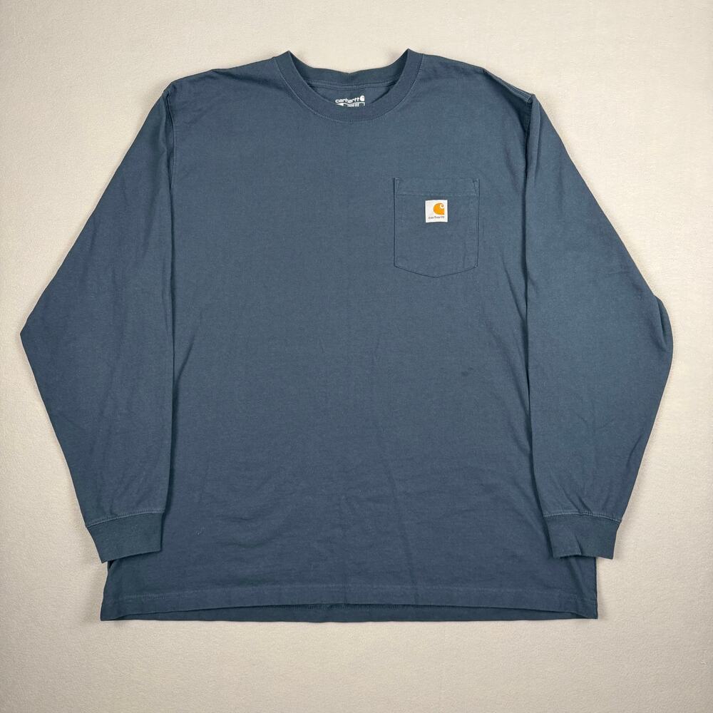 Carhartt K126 Long Sleeve Pocket T Shirt Mens 2XL Navy Loose Fit Heavyweight